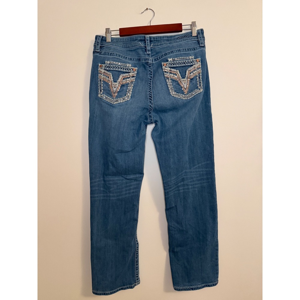 Vigoss Straight Jeans Size 14 Embellished Flap Pocket Thick Stitch Y2K Bling
